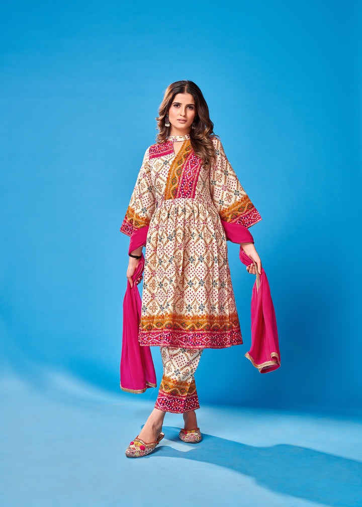 Stylish Off-White Rayon Palazzo Suit | Lightweight with Printed Dupatta