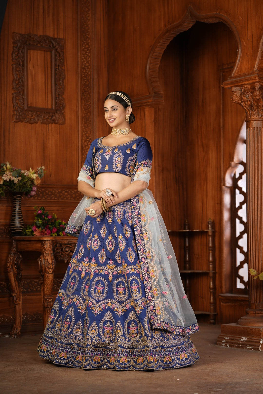 Stunning Blue Taffeta Silk Lehenga with Light Blue Dupatta | Perfect for Weddings and Celebrations