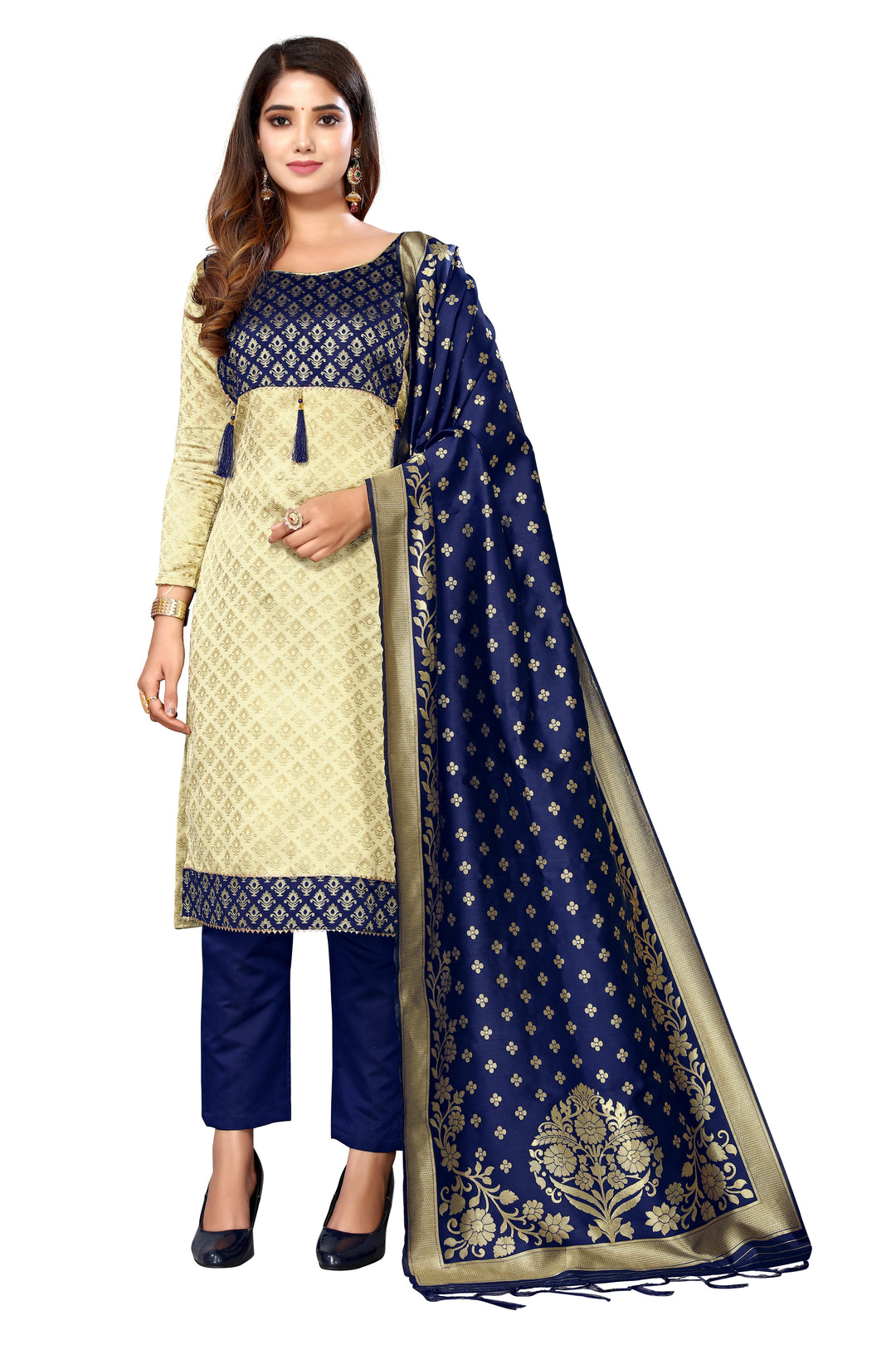 Banarasi Silk Salwar Suit | Wevon Designer Work with Taffeta Silk Bottom