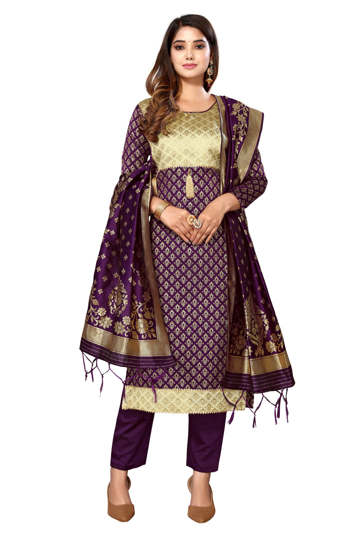 Banarasi Silk Salwar Suit | Wevon Designer Work with Taffeta Silk Bottom