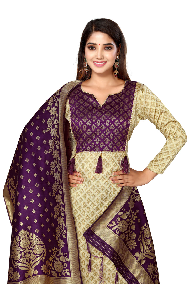 Banarasi Silk Salwar Suit | Wevon Designer Work with Taffeta Silk Bottom