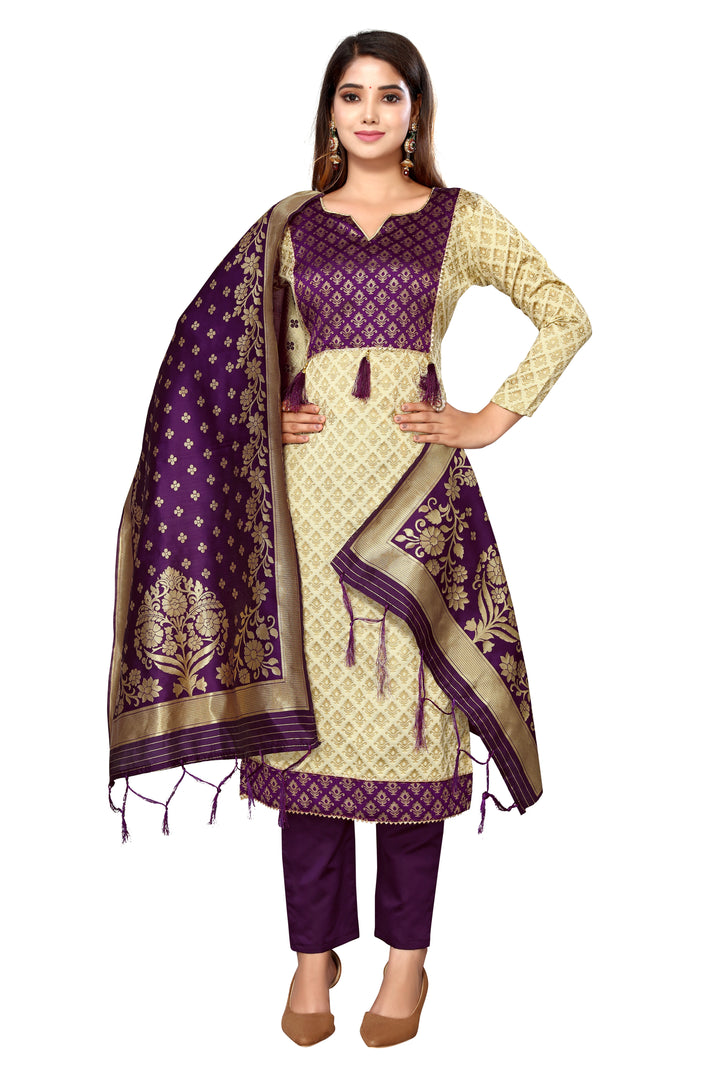 Banarasi Silk Salwar Suit | Wevon Designer Work with Taffeta Silk Bottom