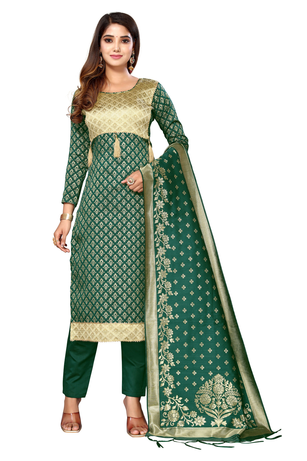 Banarasi Silk Salwar Suit | Wevon Designer Work with Taffeta Silk Bottom