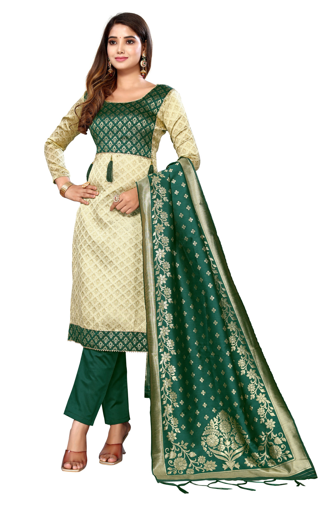 Banarasi Silk Salwar Suit | Wevon Designer Work with Taffeta Silk Bottom