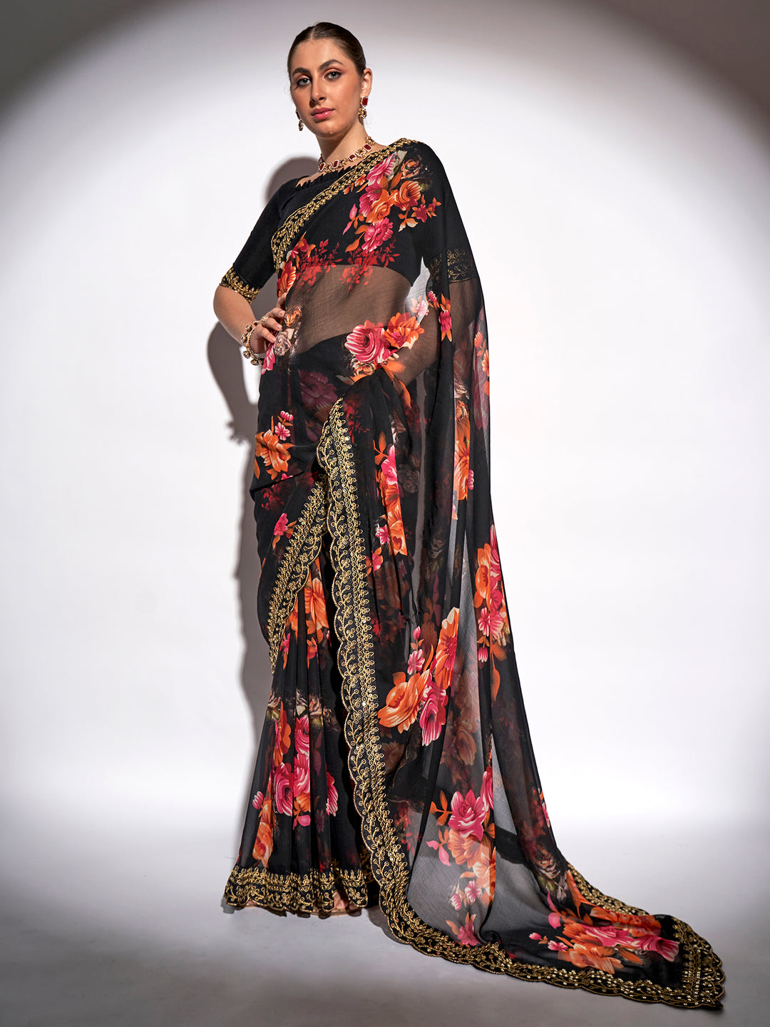 Designer Printed Georgette Saree | Art-Silk Blouse | Perfect for Weddings