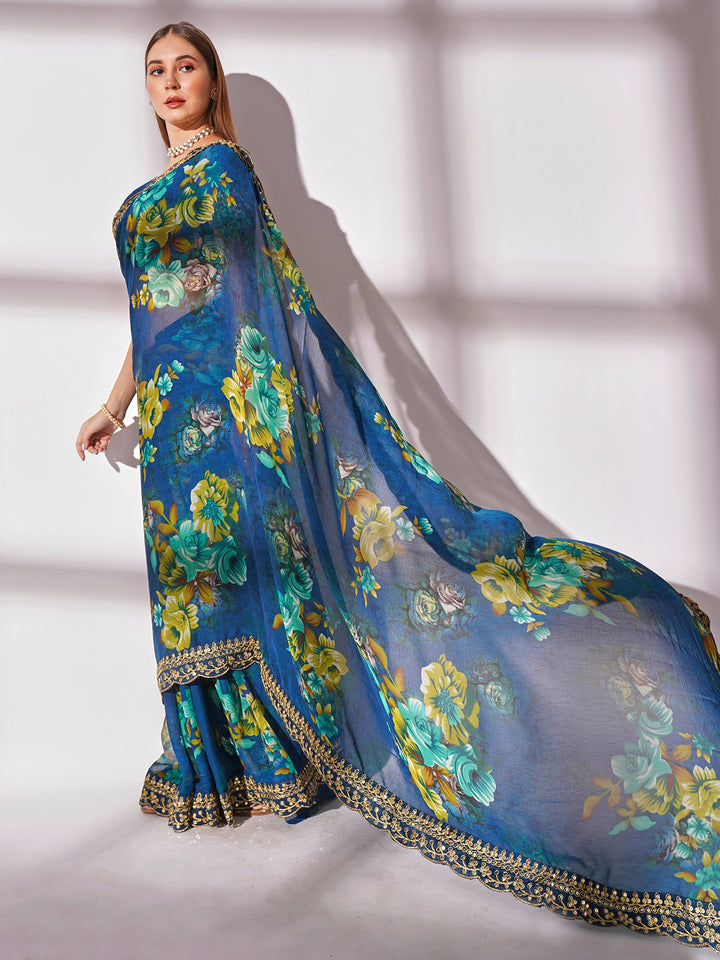 Designer-Printed Georgette Saree with Art-Silk Blouse | Perfect for Special Events