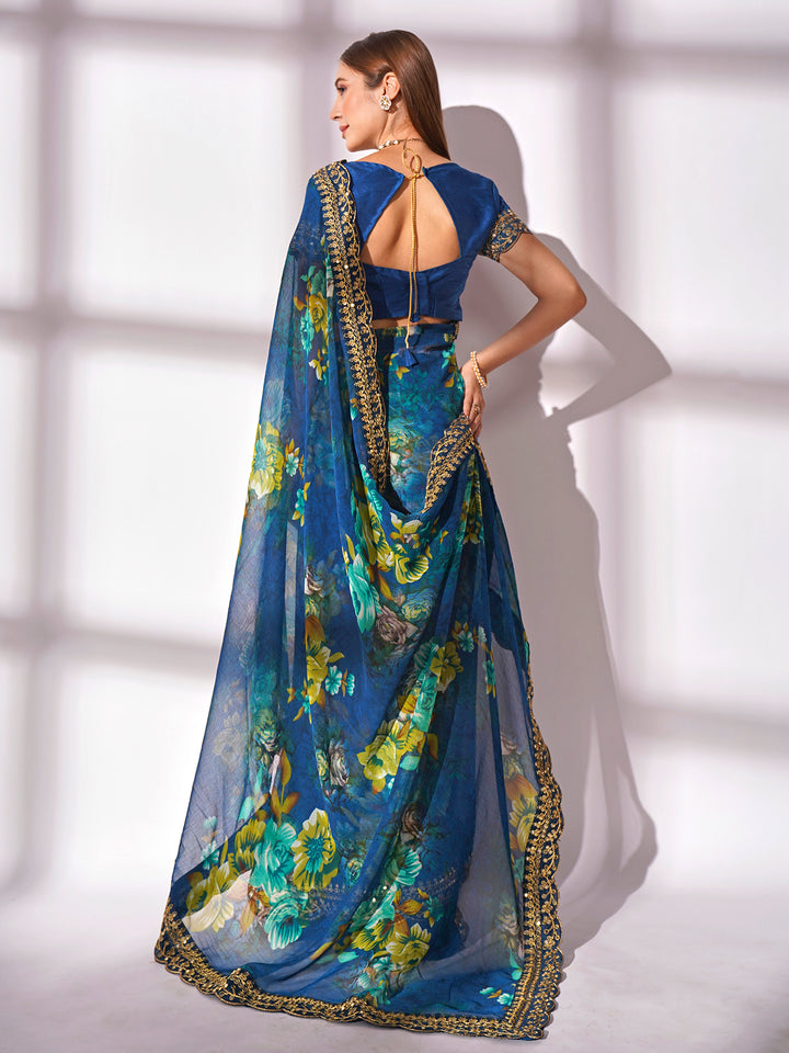 Designer-Printed Georgette Saree with Art-Silk Blouse | Perfect for Special Events