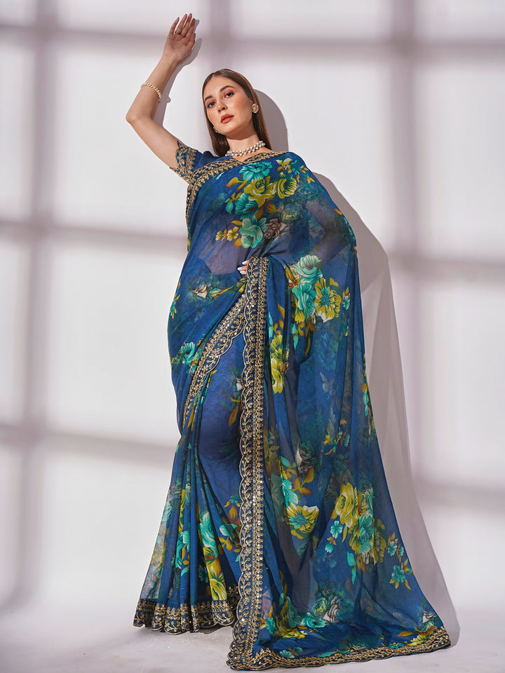 Designer-Printed Georgette Saree with Art-Silk Blouse | Perfect for Special Events