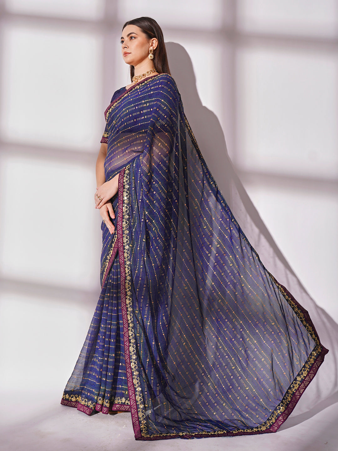 Sapphire Blue Designer Georgette Saree | Art-Silk Blouse for Special Events