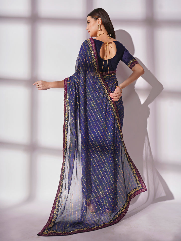 Sapphire Blue Designer Georgette Saree | Art-Silk Blouse for Special Events