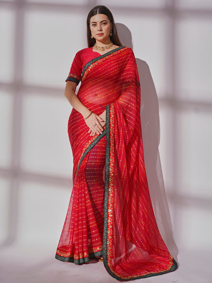 Designer Printed Georgette Saree with Art-Silk Blouse | Perfect for Weddings