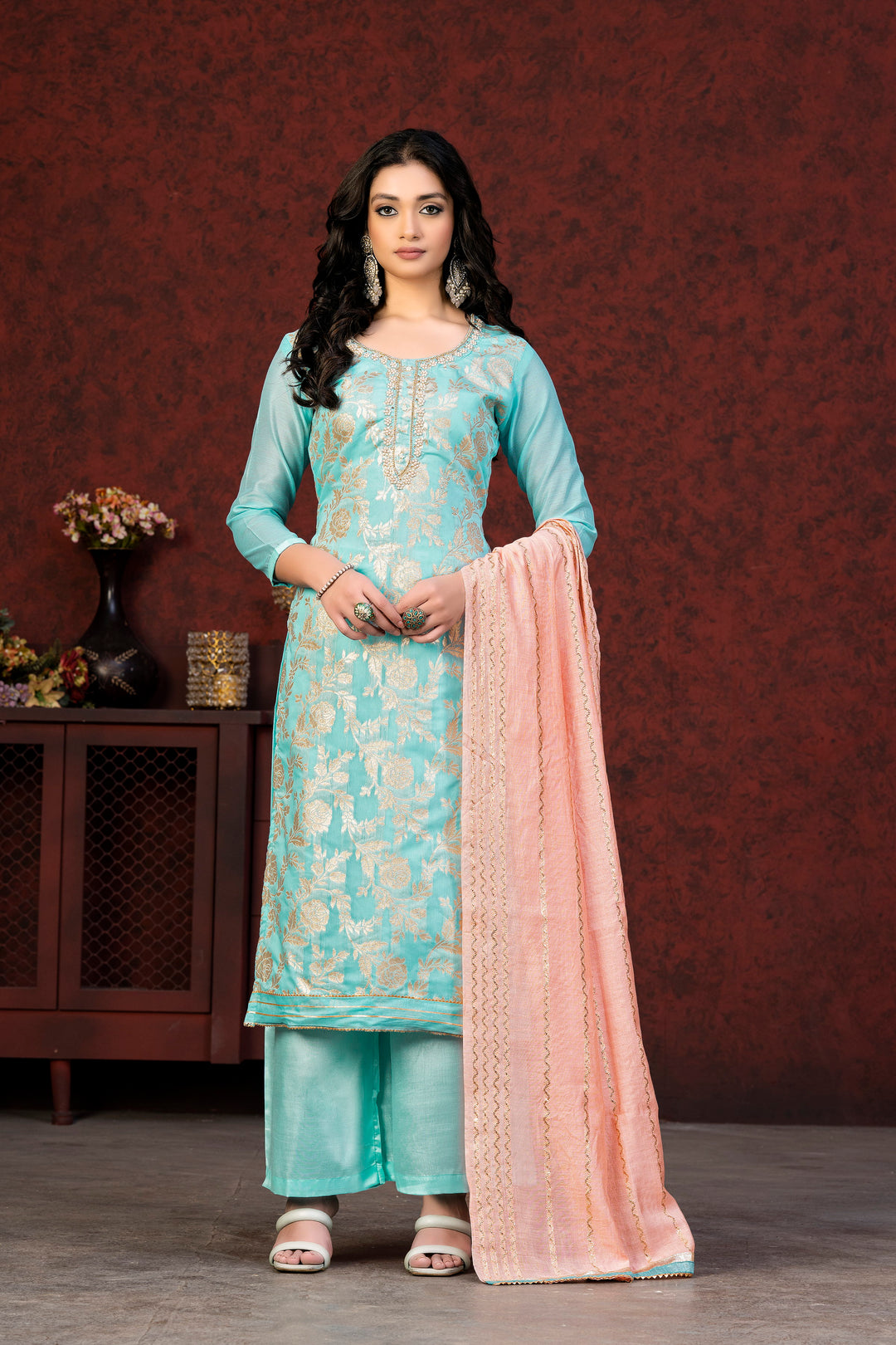 Banarasi Silk Salwar Suit | Wevon Jacquard Designer with Fancy Dupatta