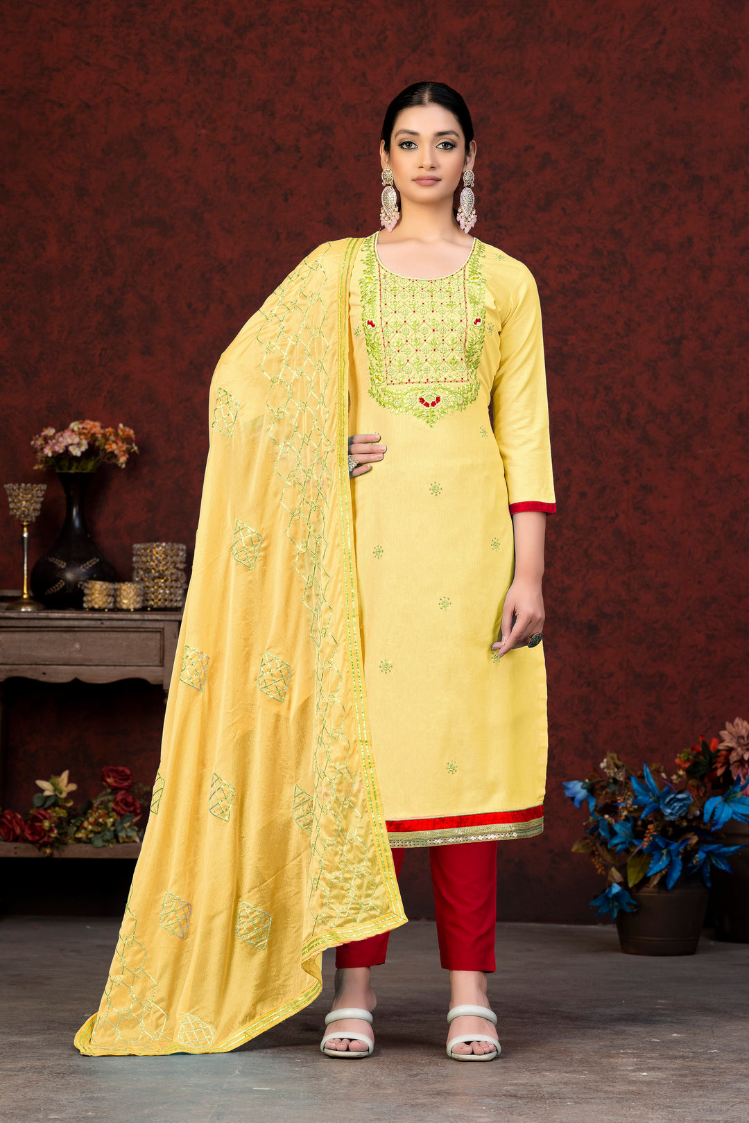 Glass Cotton Salwar Suit for Women | Elegant Embroidery & Nazmin Dupatta