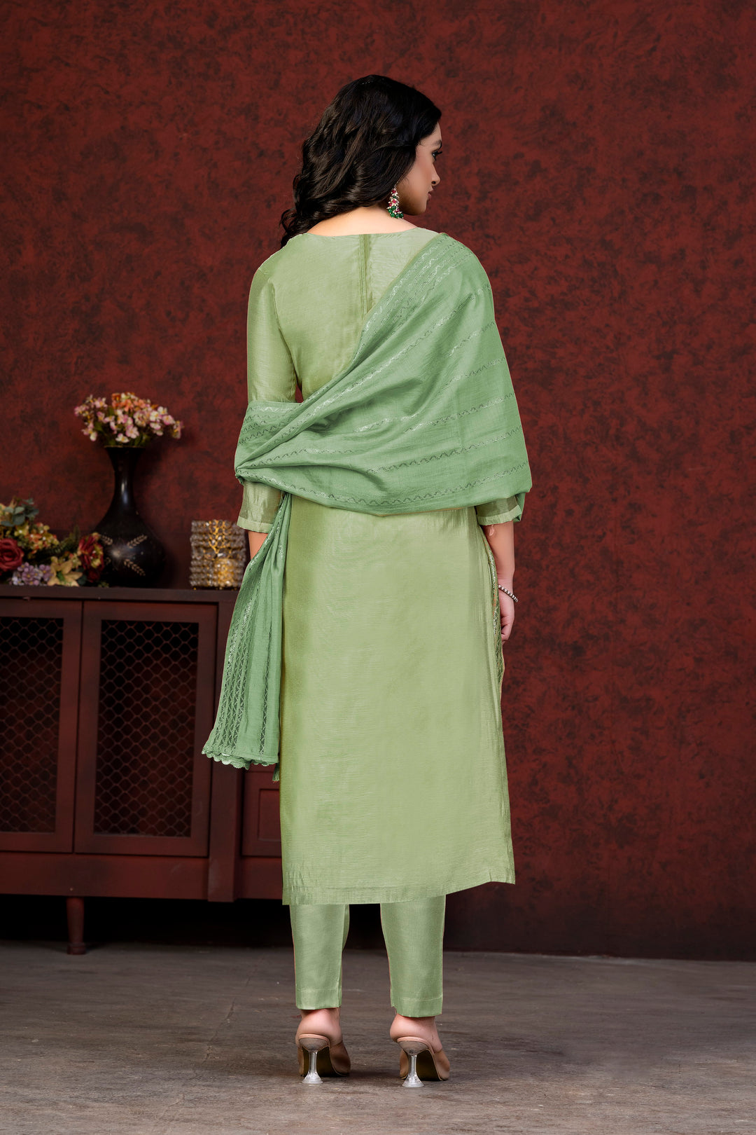 Modal Silk Salwar Suit | Green Soft Banarasi Dupatta with Printed Hand Work