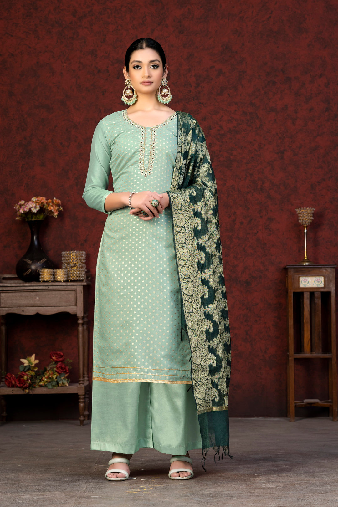 Banarasi Silk Salwar Suit for Women | Santoon Bottom & Woven Jacquard Dupatta