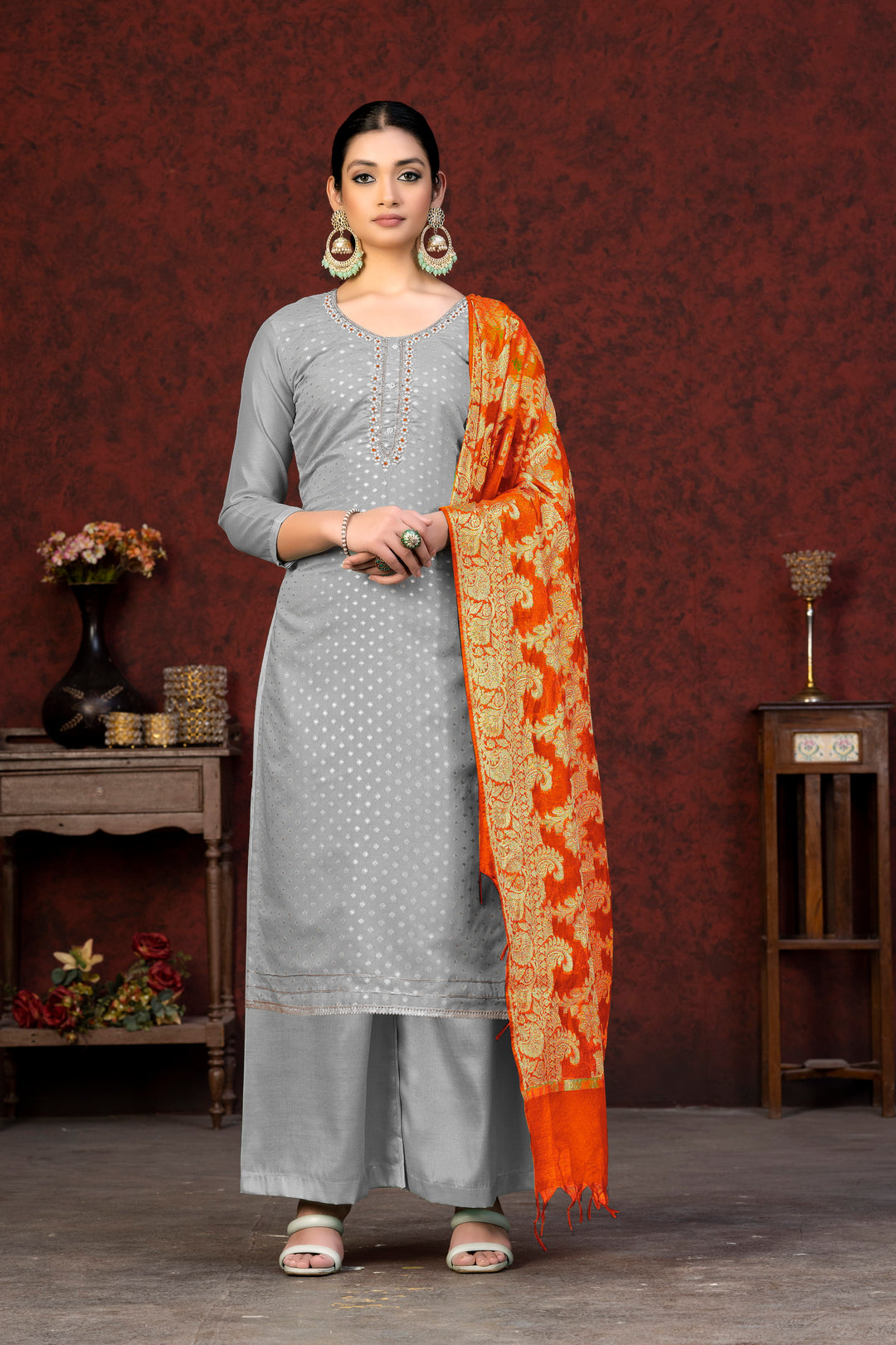 Banarasi Silk Salwar Suit for Women | Santoon Bottom & Woven Jacquard Dupatta