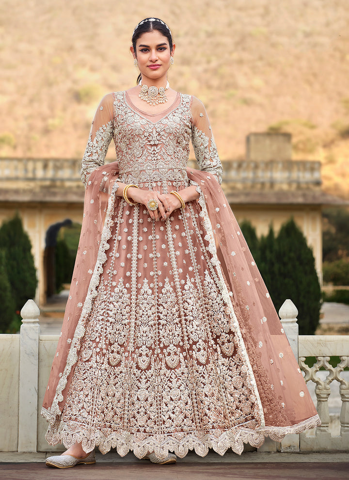 Butterfly Net Anarkali Suit | Embroidered with Crepe Bottom & Stone Work