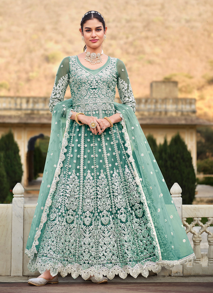 Butterfly Net Anarkali Suit | Embroidered with Crepe Bottom & Stone Work