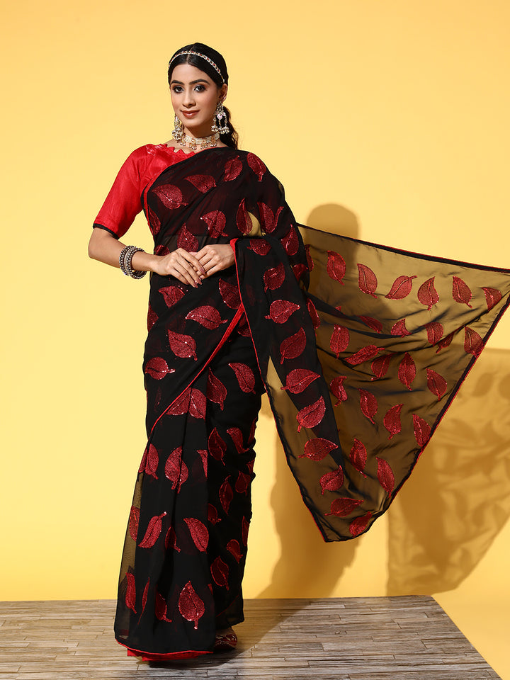 Designer Georgette Saree with Art-Silk Blouse | Embroidery Work for Events