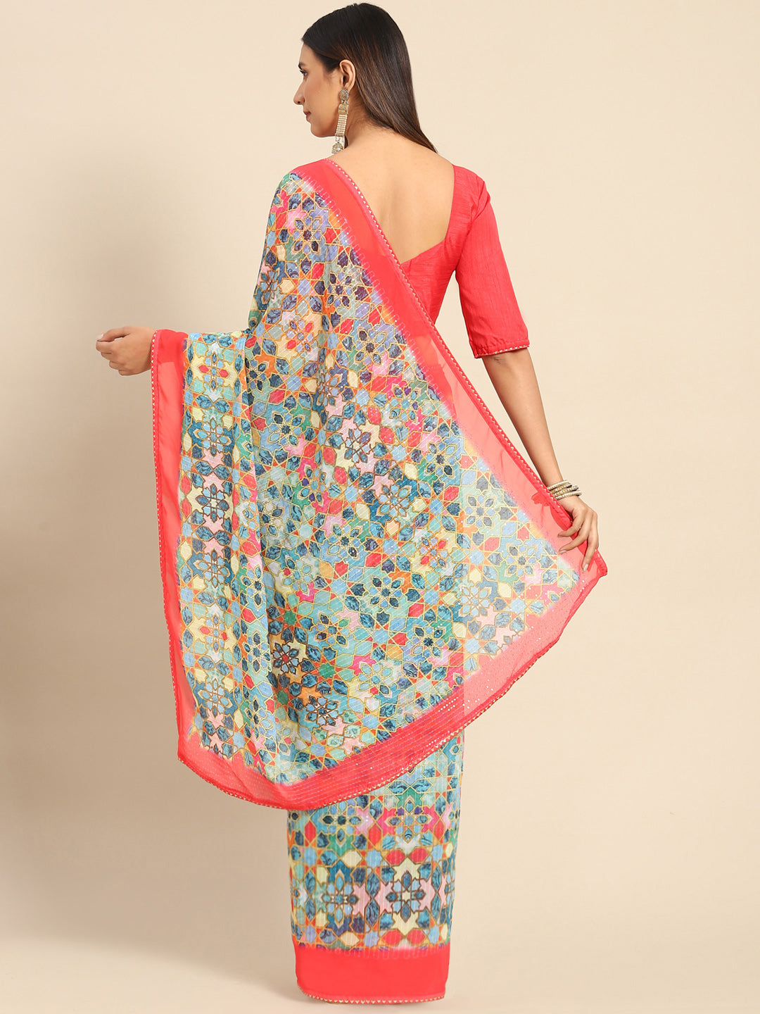 Designer Printed Georgette Saree with Art-Silk Blouse | Festive Party Wear