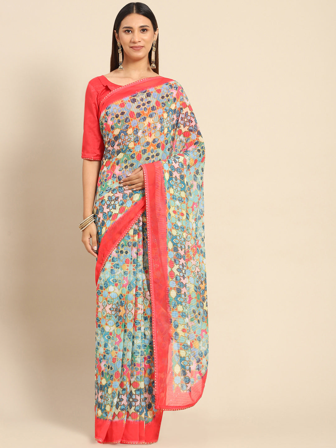 Designer Printed Georgette Saree with Art-Silk Blouse | Festive Party Wear