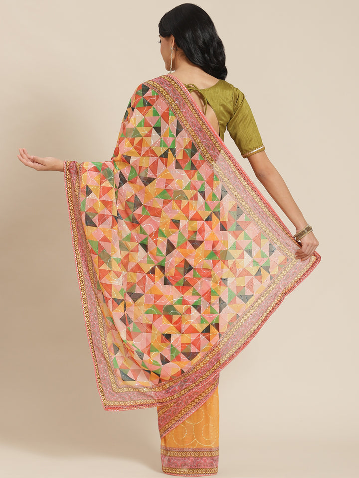 Designer-Printed Georgette Saree with Art-Silk Blouse | Special Event Wear