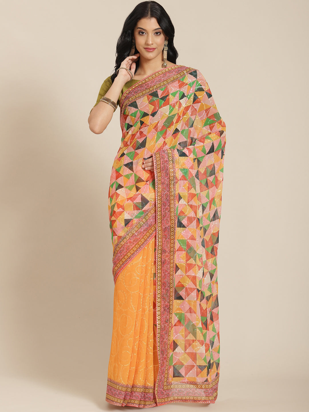 Designer-Printed Georgette Saree with Art-Silk Blouse | Special Event Wear