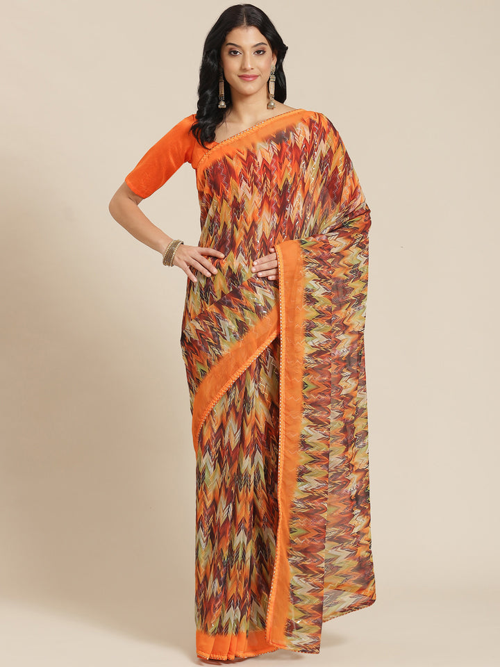 Designer-Printed Georgette Saree with Art-Silk Blouse | Perfect for Weddings