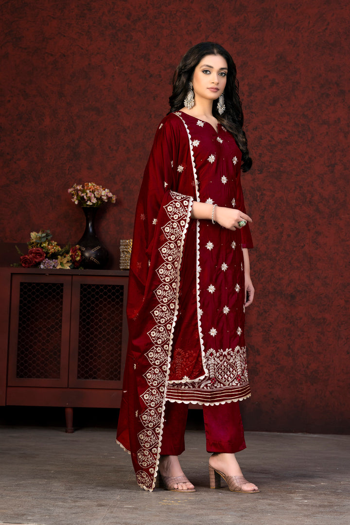 Modal Chanderi Salwar Suit | Embroidery & Hand Work with Santoon Bottom