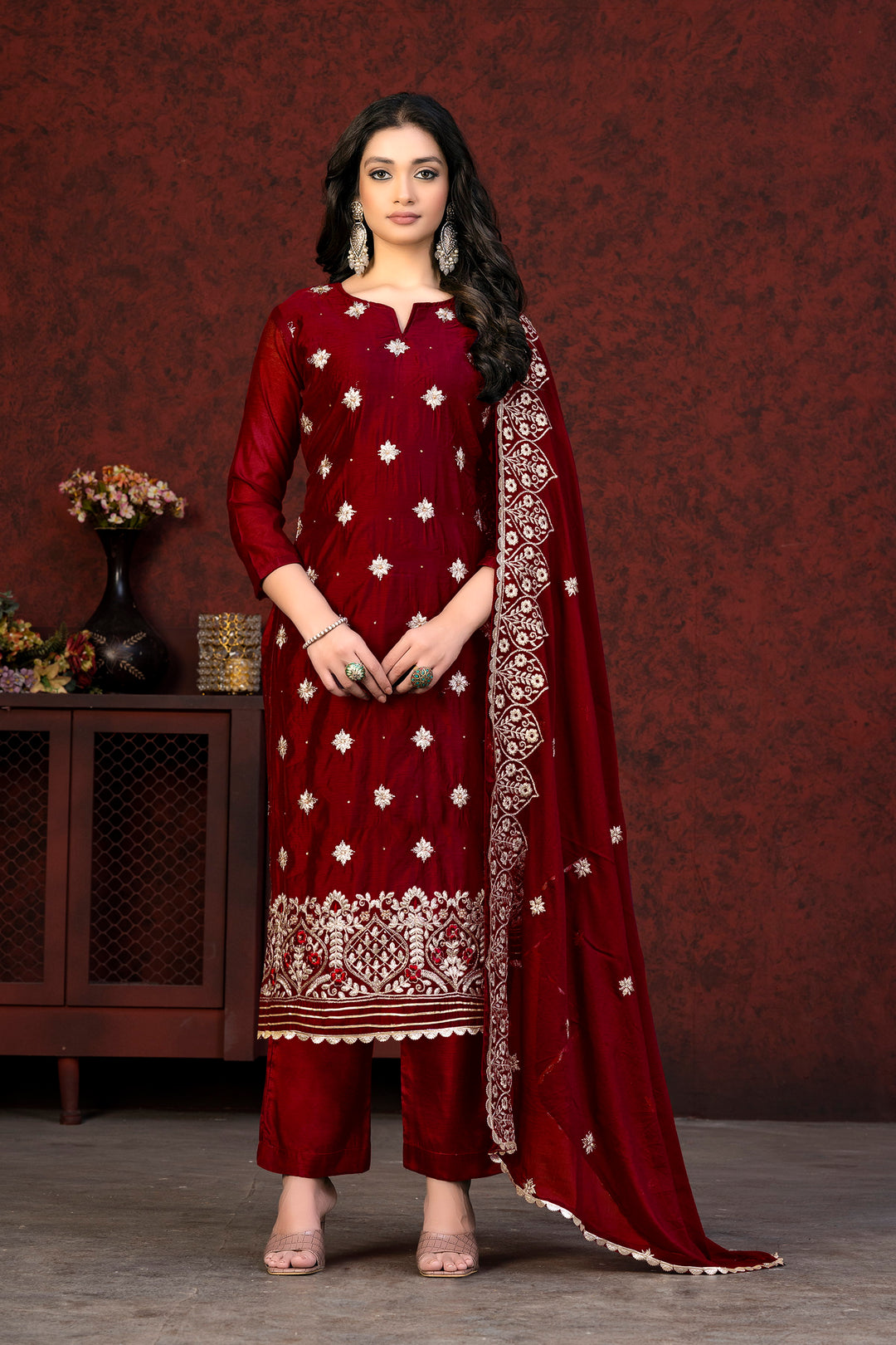 Modal Chanderi Salwar Suit | Embroidery & Hand Work with Santoon Bottom