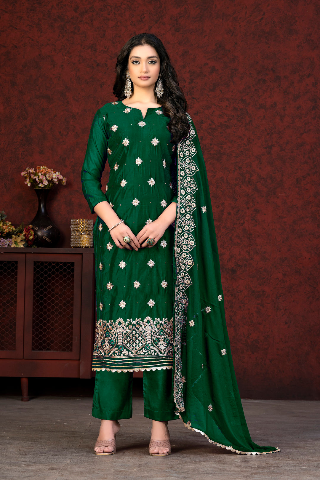 Modal Chanderi Salwar Suit | Embroidery & Hand Work with Santoon Bottom