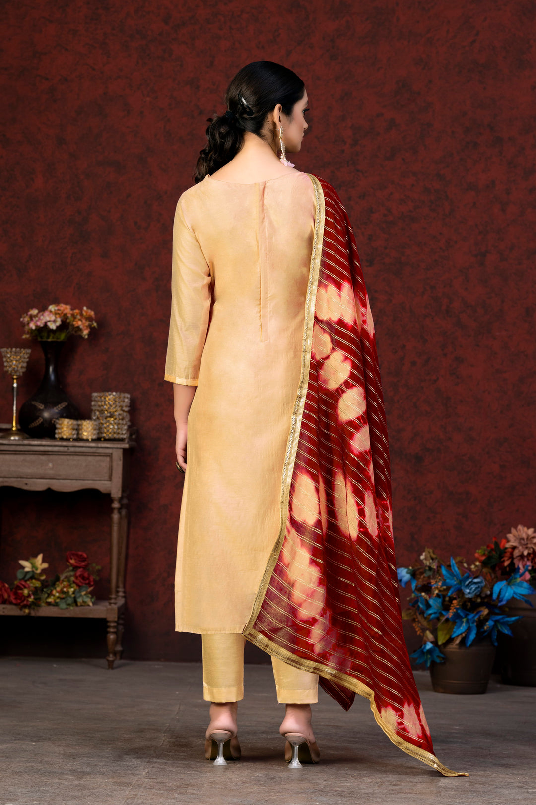 Yellow Modal Chanderi Salwar Suit | Embroidery with Santoon Bottom