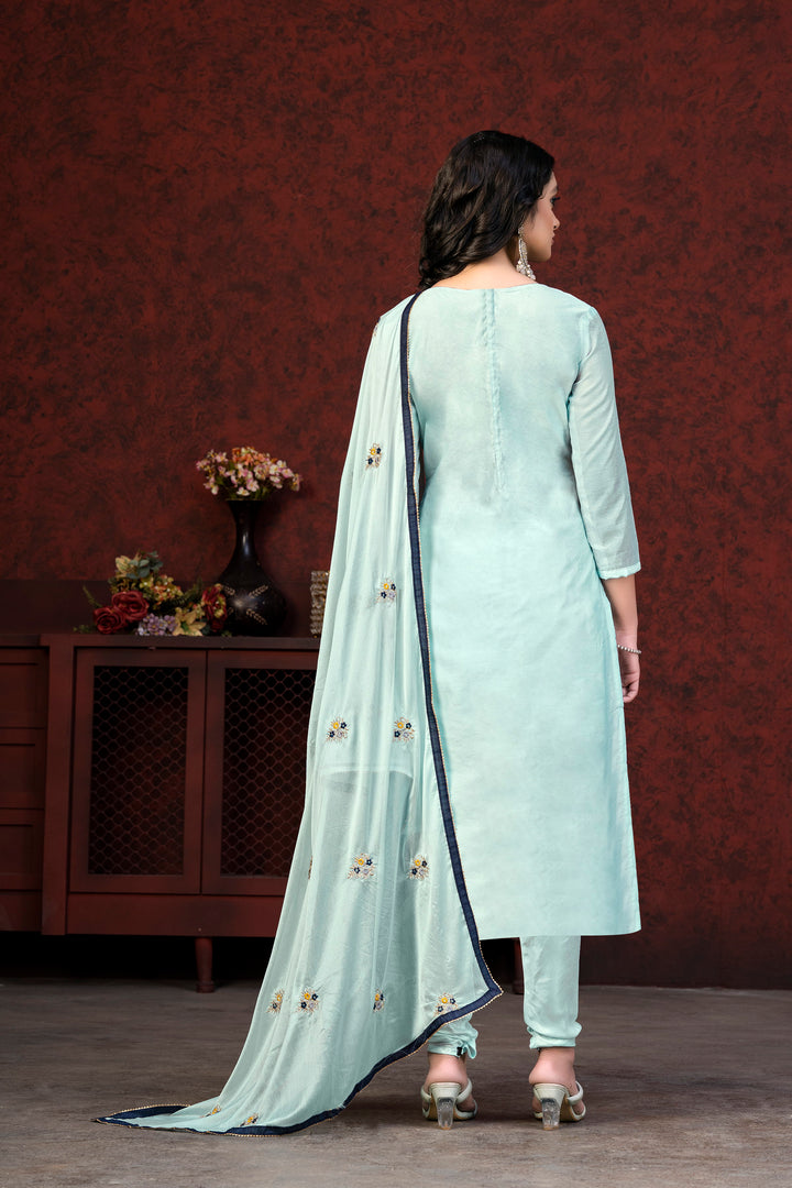 Elegant Sky Blue Salwar Suit | Designer Handwork & Nazmin Dupatta