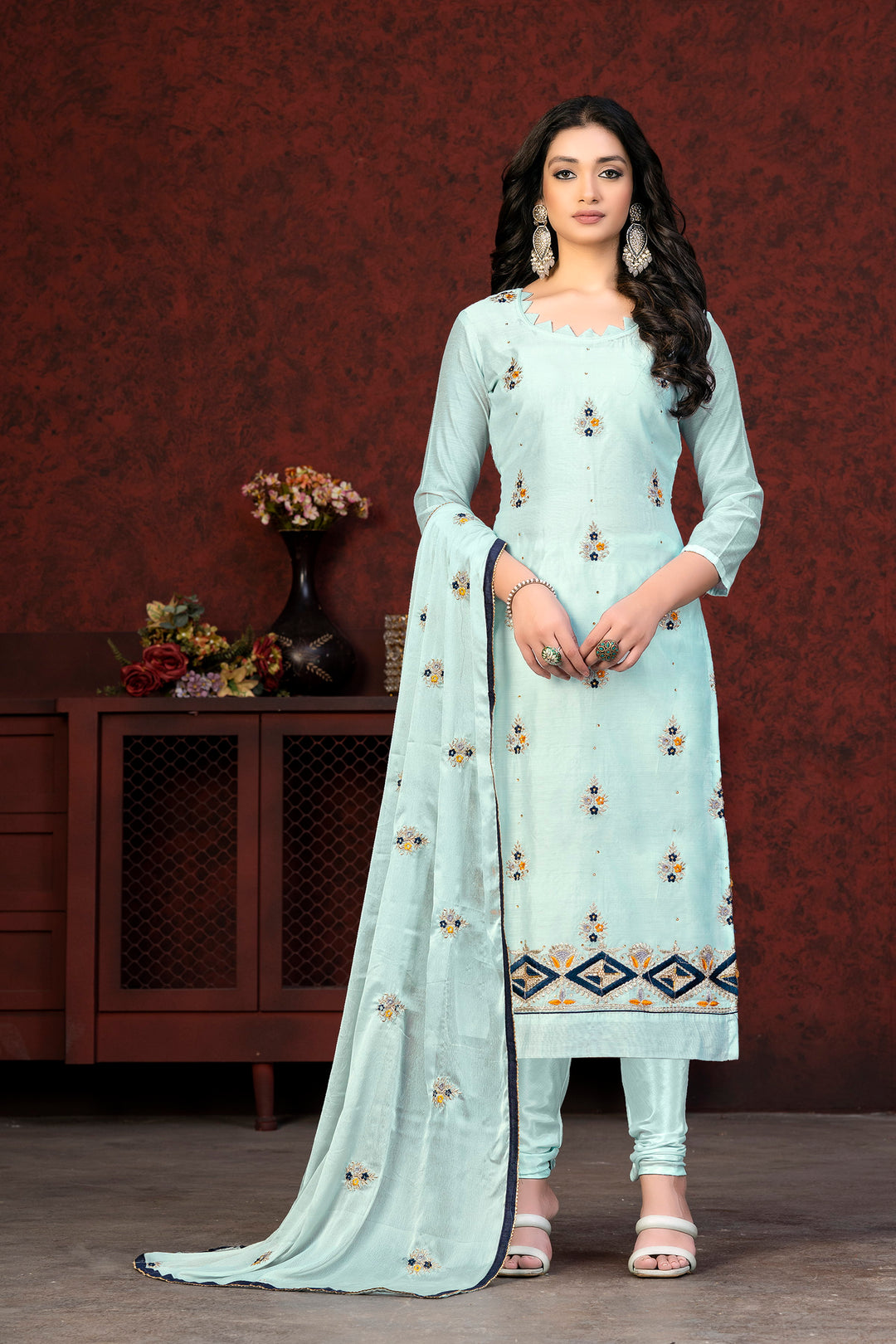 Elegant Sky Blue Salwar Suit | Designer Handwork & Nazmin Dupatta