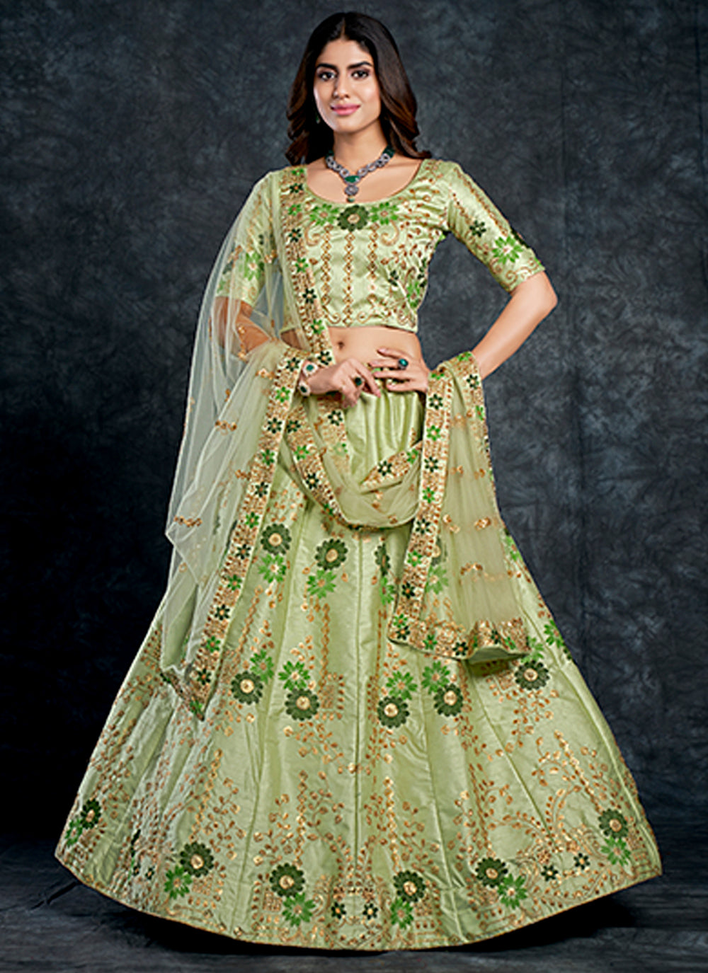 Stunning Pista Italian Silk Lehenga with Pista Dupatta | Elegance Redefined for Brides