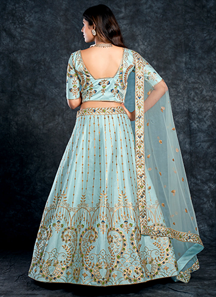 Breathtaking Sky-Blue Italian Silk Lehenga with Sky Blue Dupatta | Unmatched Beauty for Grand Occasions