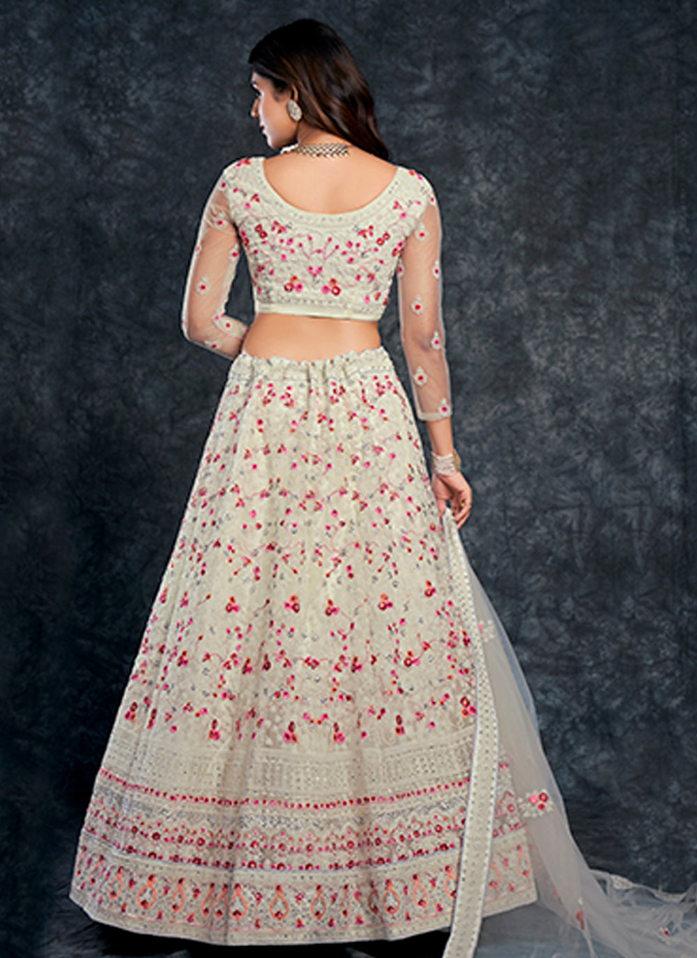 Beautiful Off White Butterfly Net Lehenga with Off White Dupatta | A Stylish and Sophisticated Choice