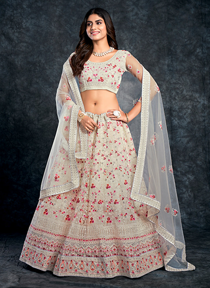 Beautiful Off White Butterfly Net Lehenga with Off White Dupatta | A Stylish and Sophisticated Choice