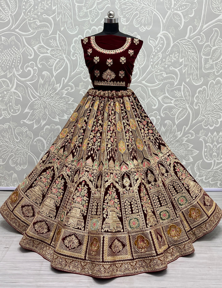 Elegant Velvet Lehenga with Dupatta | Perfect for Weddings and Celebrations