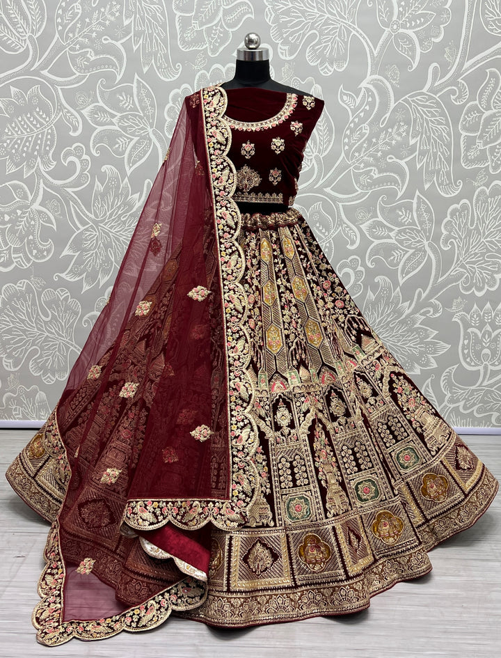 Elegant Velvet Lehenga with Dupatta | Perfect for Weddings and Celebrations