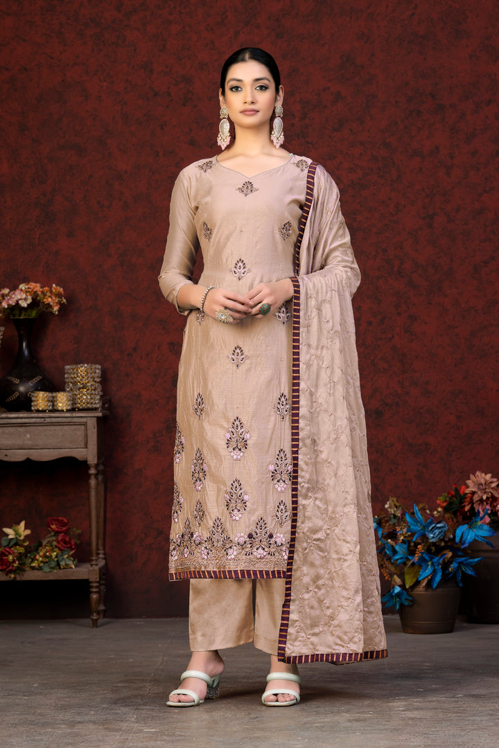 Modal Chanderi Salwar Suit with Nazmin Dupatta | Embroidery and Hand Work