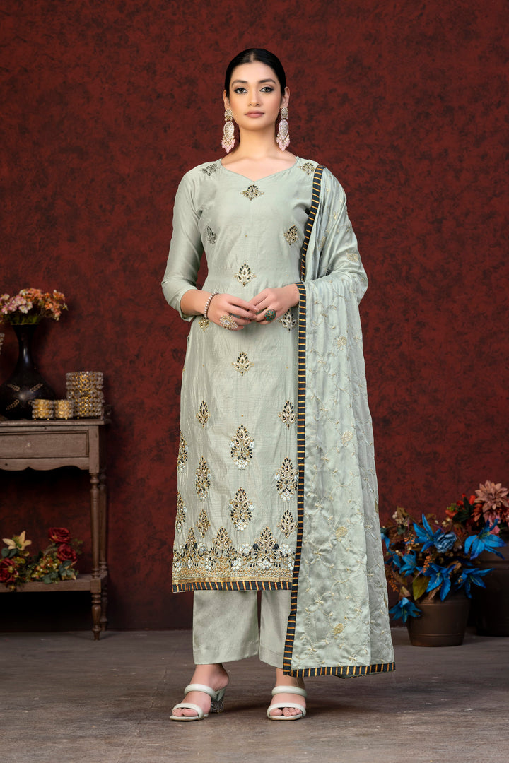 Modal Chanderi Salwar Suit with Nazmin Dupatta | Embroidery and Hand Work