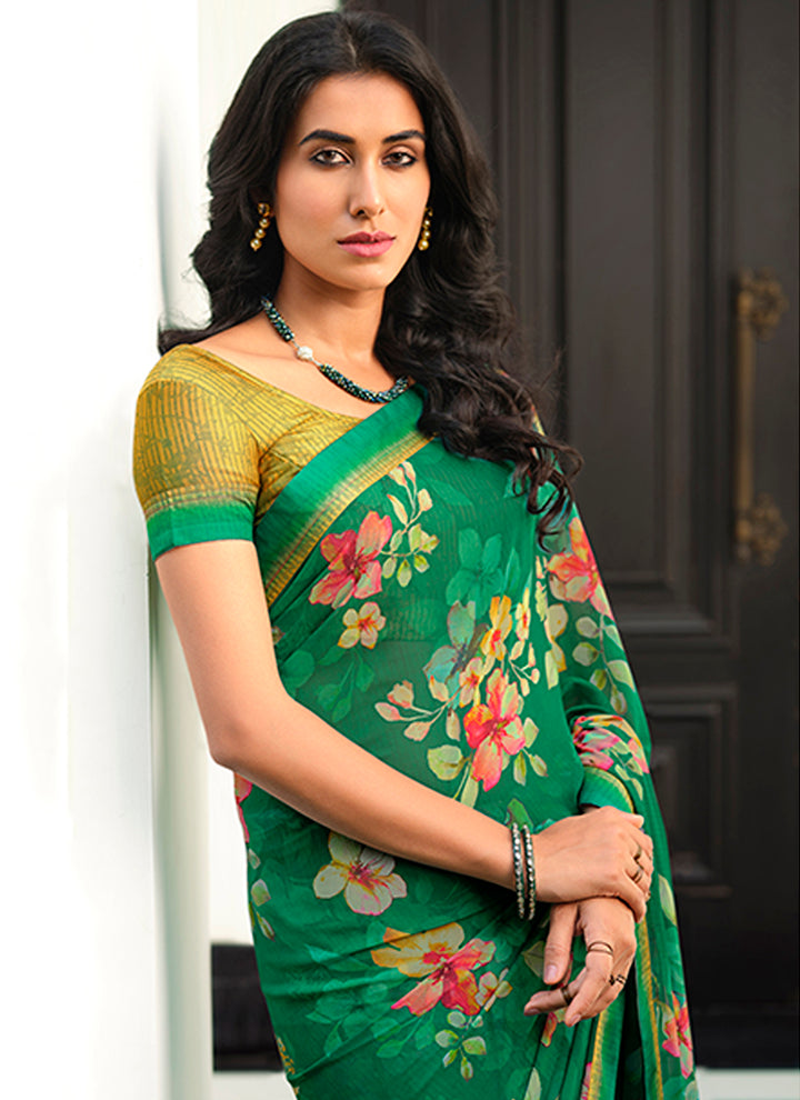 Georgette Saree with Digital Print & Lace Work | Ideal for Weddings & Festive Events