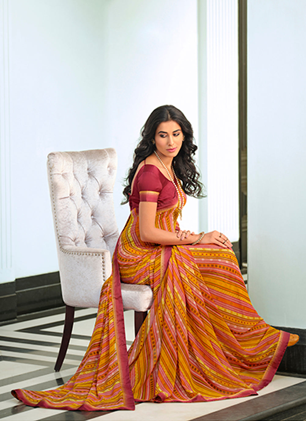 Georgette Saree with Lace Work | Digital Printed for Special Events