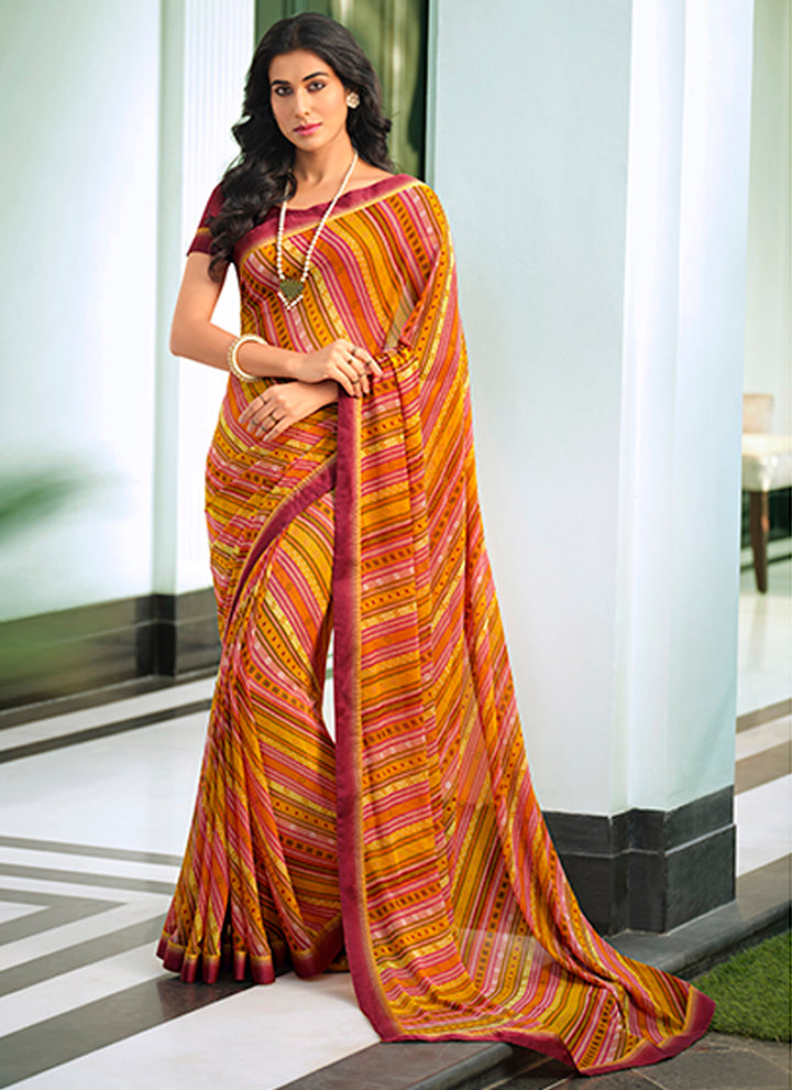 Georgette Saree with Lace Work | Digital Printed for Special Events