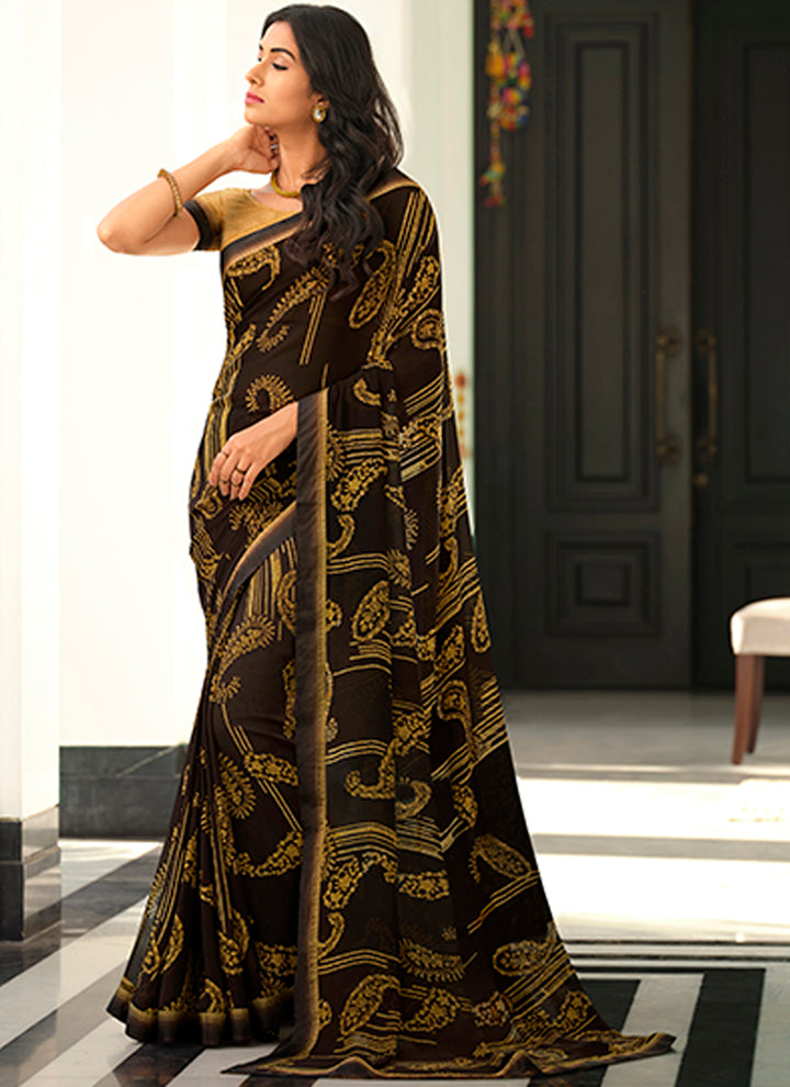 Georgette Saree with Digital Print & Lace Work | Elegant Party & Wedding Wear