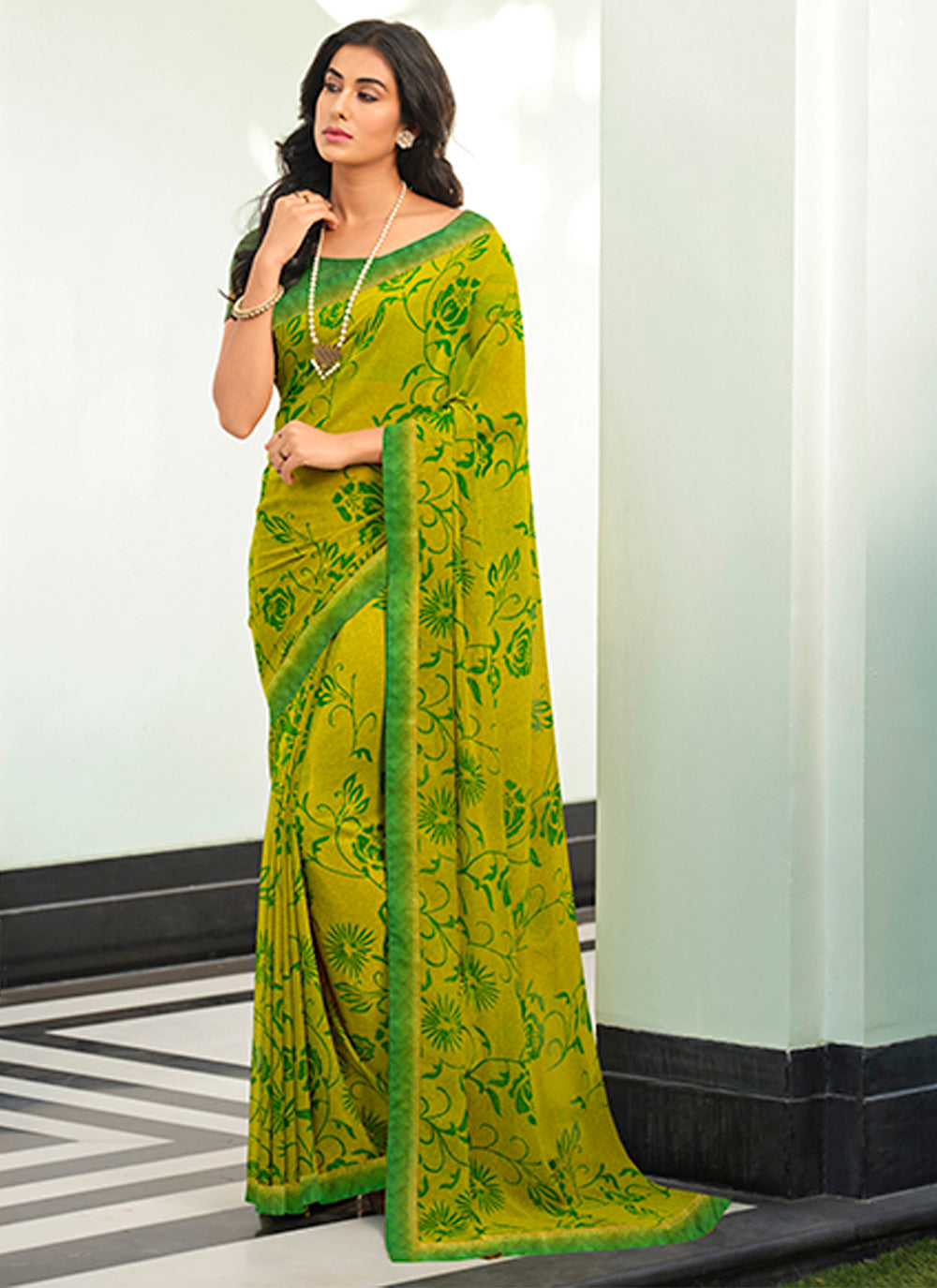 Elegant Georgette Saree with Digital Print & Lace Work | Festive & Wedding Wear