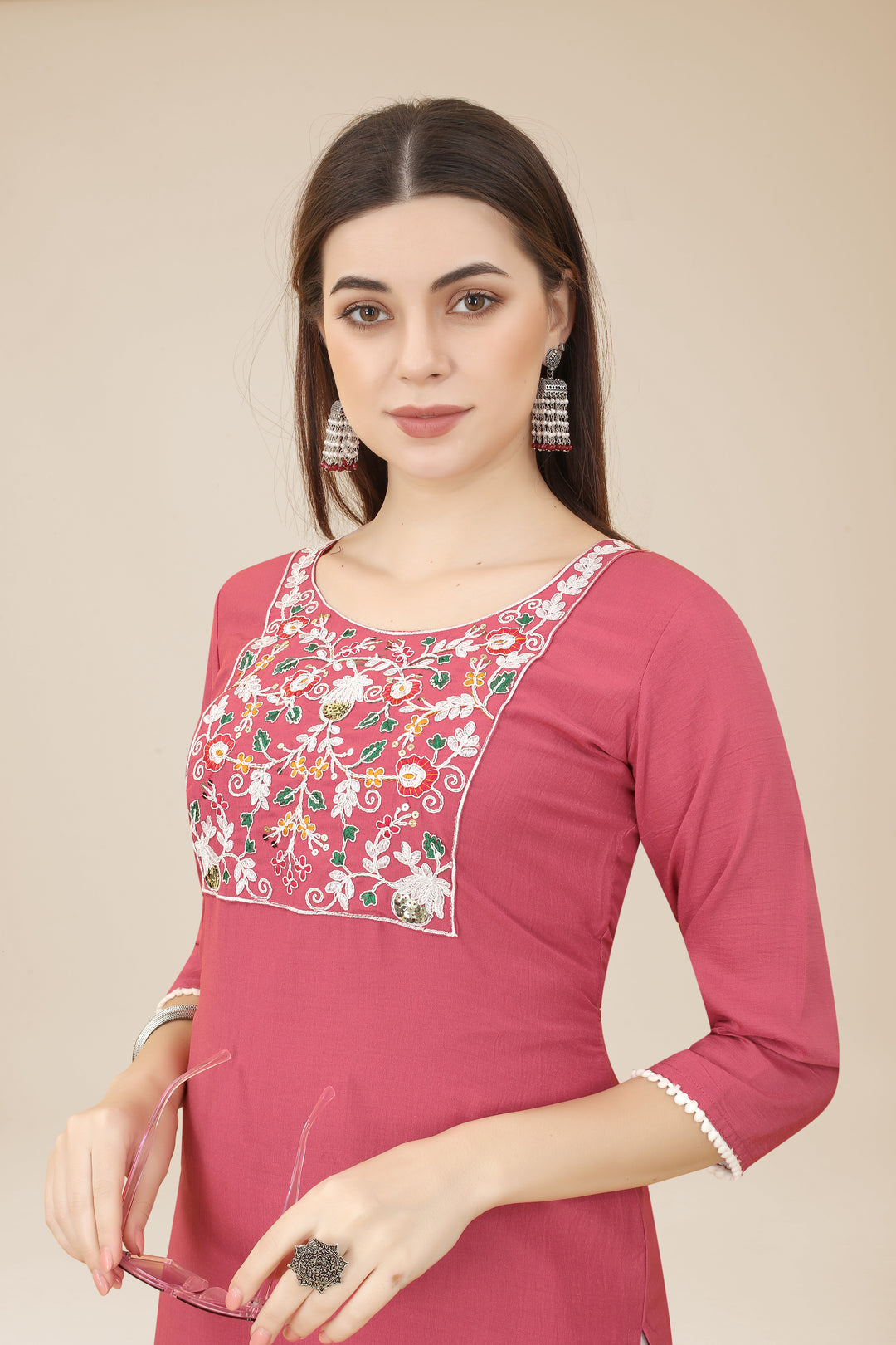 Comfortable Chinon Kurti | Designer Thread Embroidery | Casual Wear