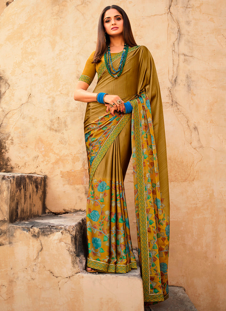 Digital Printed Moss-Chiffon Saree with Lace Work | Perfect for Festive Events