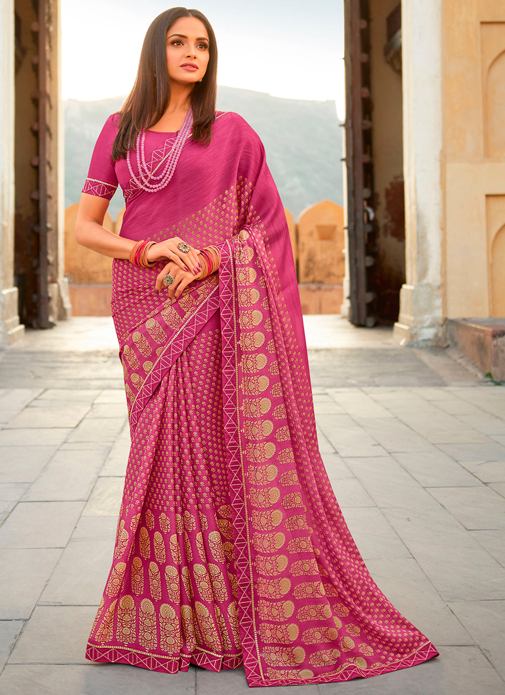 Elegant Georgette Saree with Digital Print & Lace Work | Perfect for Weddings